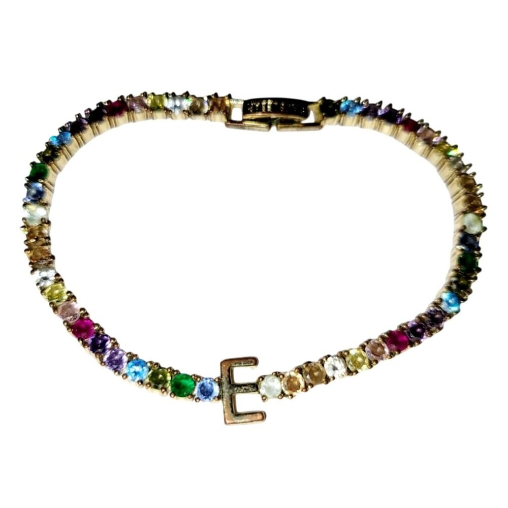 Baublebar Rhinestone Bracelet Multicolored Gold Tone Initial E